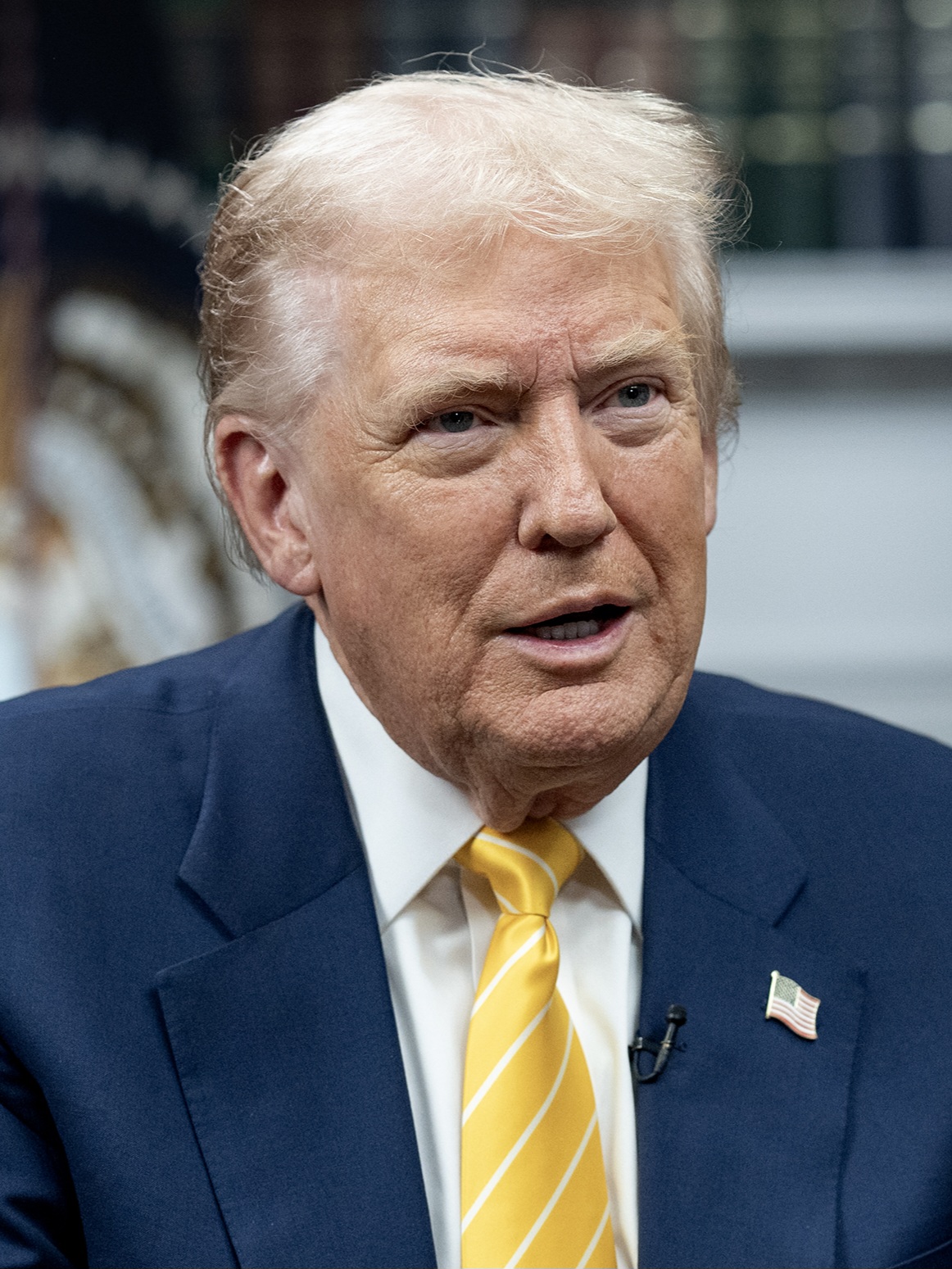 President Donald Trump participates in an interview with Bev Turner of GB News (54930448064) (cropped)