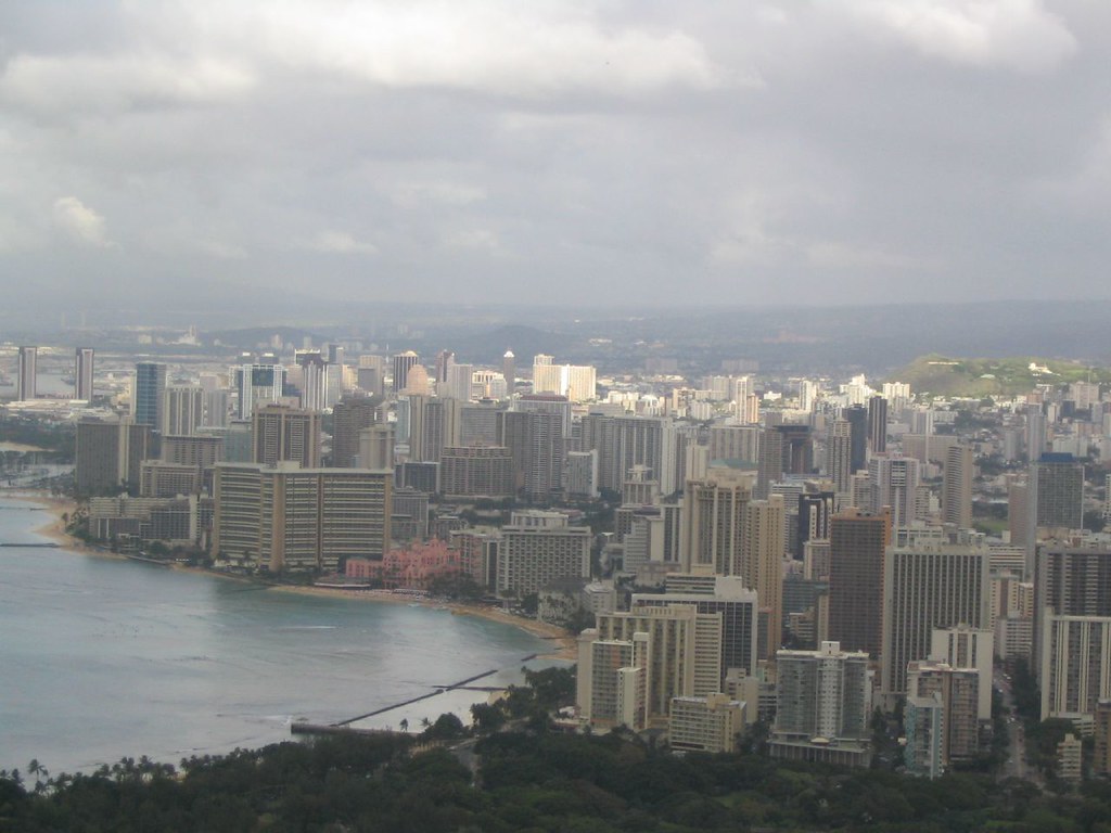 View of Honolulu from Diamond Head Crater, Oahu, Hawaii