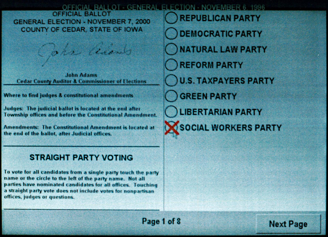 Fidlar EV 2000 DRE voting machine screen