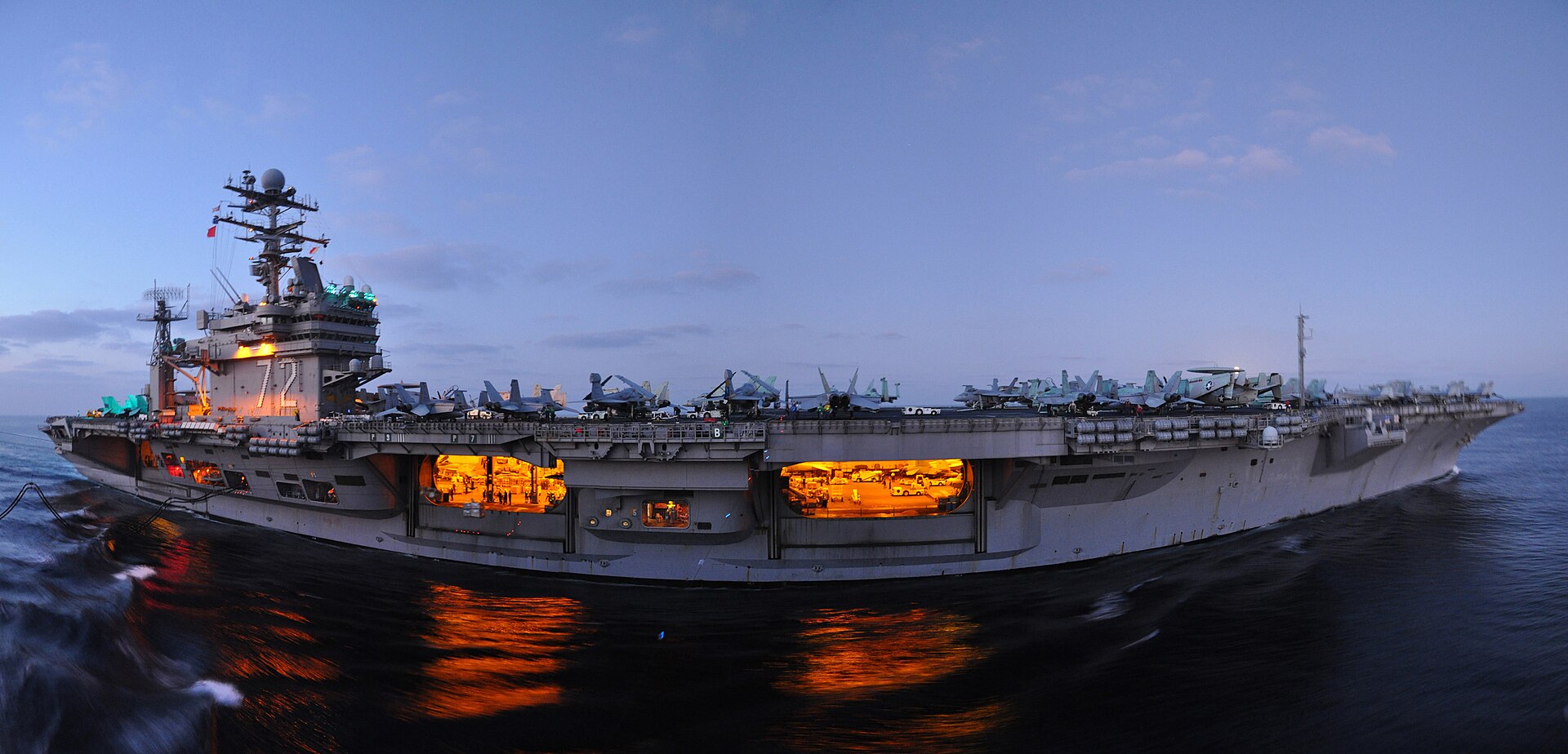 US Navy 110127 N 8369A 057 Sailors aboard the aircraft carrier USS Abraham Lincoln (CVN 72) prepare to receive supplies from the Military Sealift C