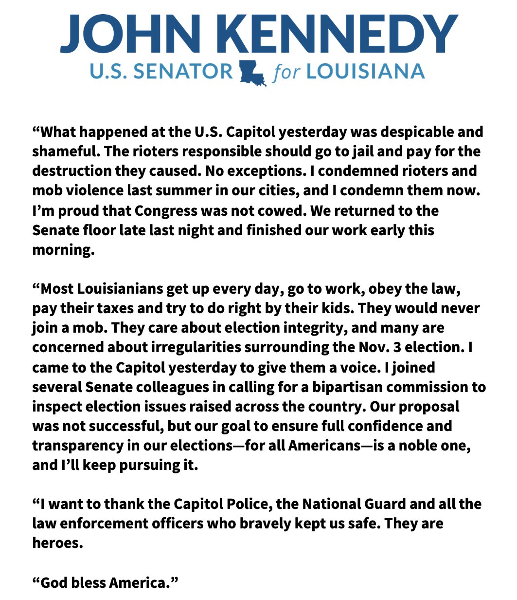John Kennedy statement about 2021 storming of the United States Capitol