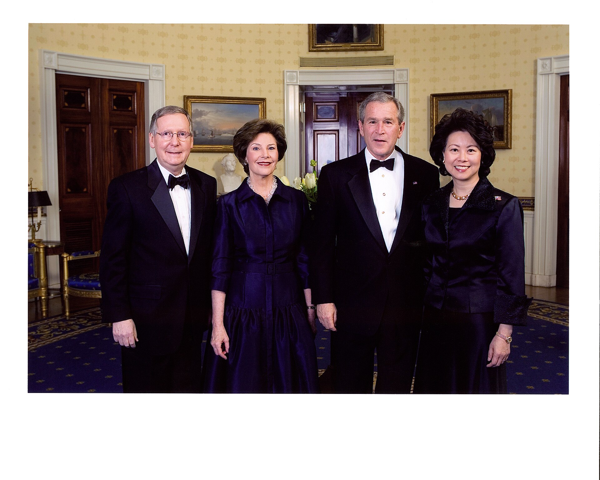 Secretary Elaine Chao and Mitch McConnell with President George W. Bush and First Lady Laura Bush