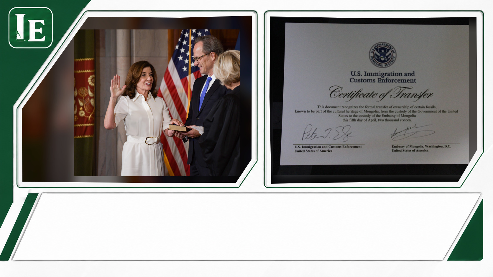 Kathy Hochul and U.S. Immigration and Customs Enforcement featured editorial graphic
