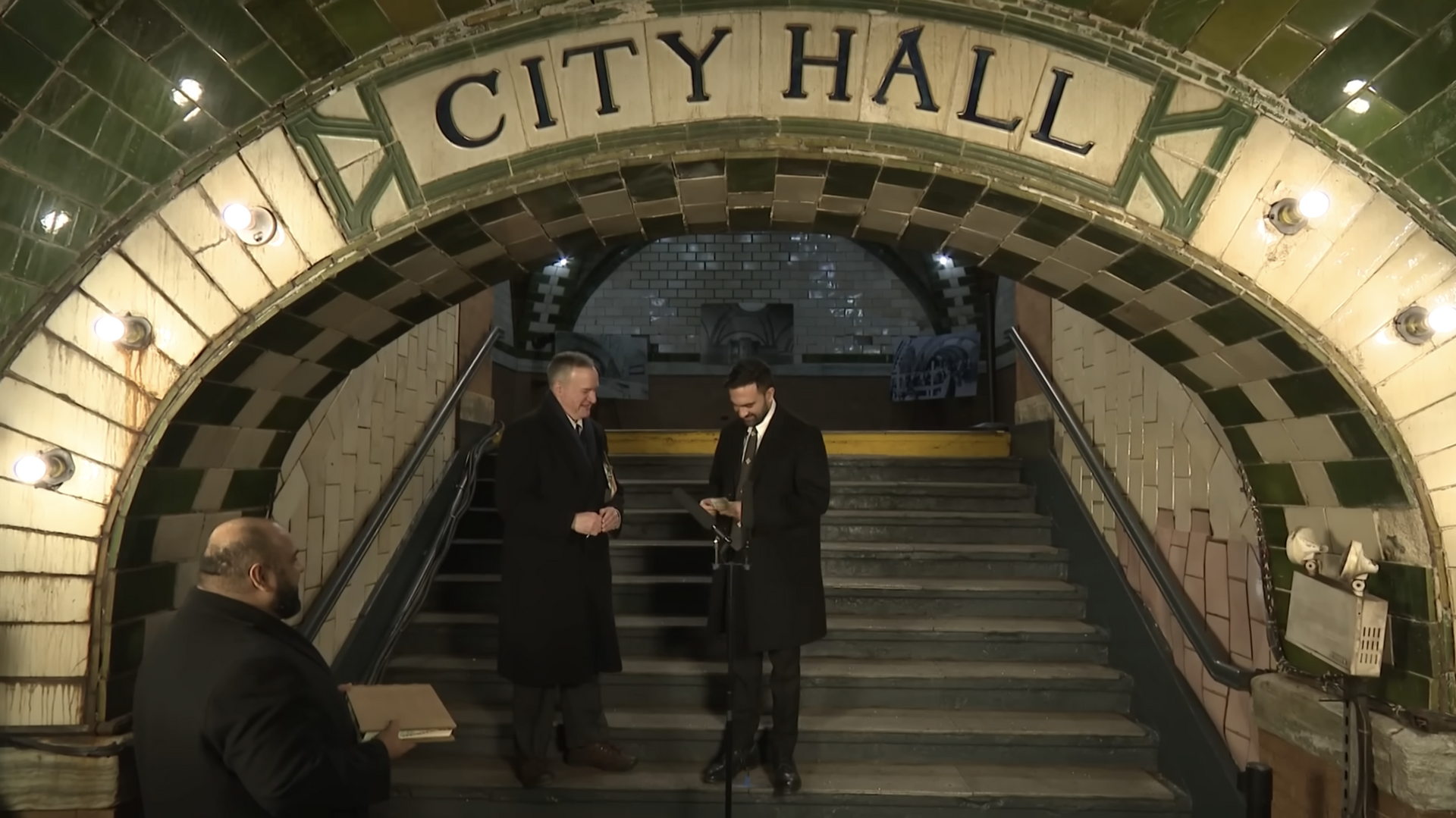 Still from swearing in of Zohran Mamdani as Mayor of the City of New York, City Hall Station 03